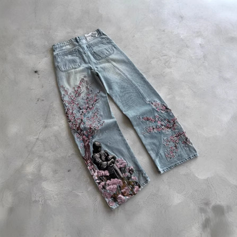 Amazon's European and American Cross-Border Best-Selling Printed Street-Style American Retro Hip-Hop Wide-Lettered Unisex Faux Denim Pants Amazon's European and American Cross-Border Best-Selling Printed Street-Style American Retro Hip-Hop Wide-Lettered Unisex Faux Denim Pants