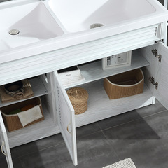 5YA1 wholesale laundry cabinet integrated double basin artificial quartz stone laundry pool with washboard balcony space aluminum bathroom cabinet