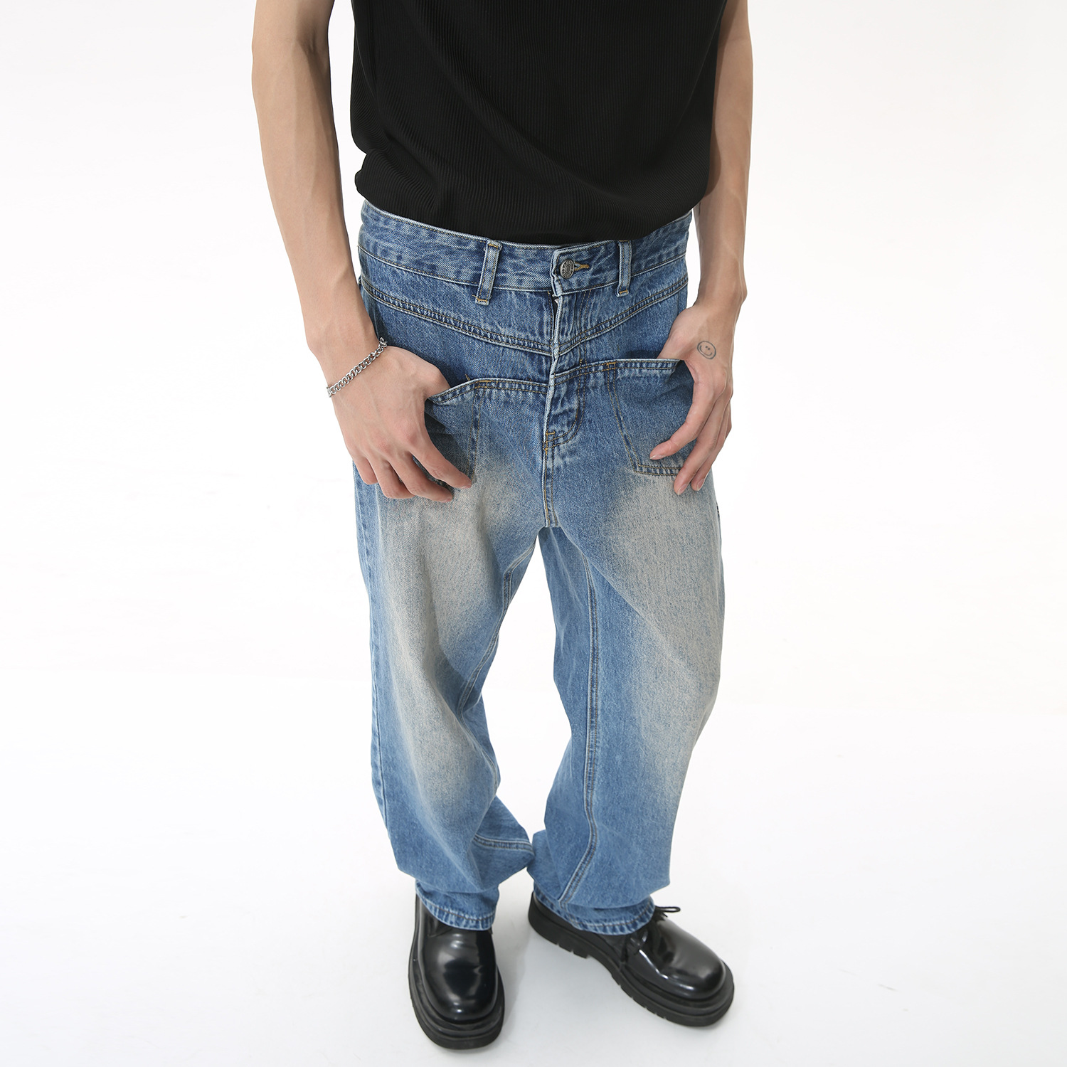 Mtlclothes ropa de Hombre | 2023 verano nueva recta suelta adelgazamiento drapeado MOP pantalones largos para hombres y mujeres