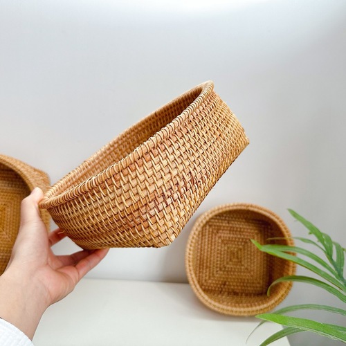 Vietnamese Rattan Storage Basket Household Bread Basket Fruit Plate Snack Storage Box Candy Basket Vietnamese Autumn Vine Weaving