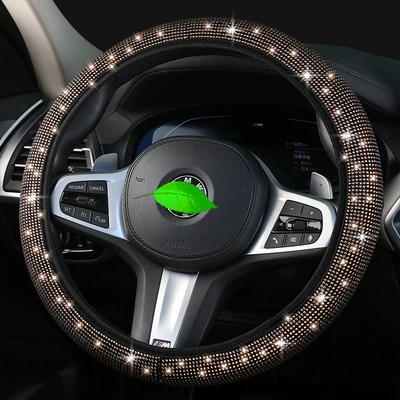 Steering wheel cover: with Rhinestones, Diamond-Encrusted Steering Wheel - gold-38cm