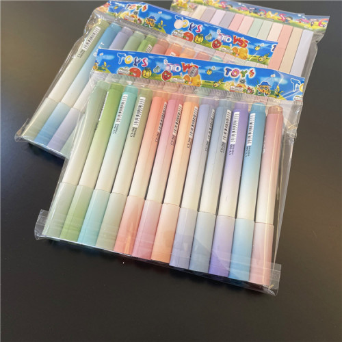 12-pack of gradient highlighter pens, colorful key marks, student marking pens, eye-protection color, large-capacity highlighter pens