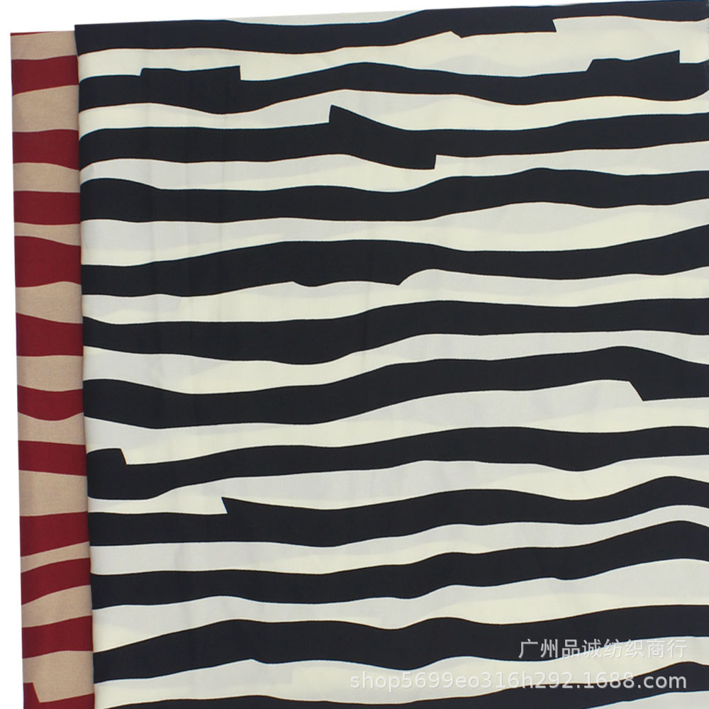 破卡平纹缎印花不规则条纹雪纺印花布春夏女连衣裙防蚊裤衬衫面料