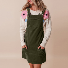 2025年早秋新款纯色背带裙女欧美休闲风多口袋灯芯绒无袖连衣裙女