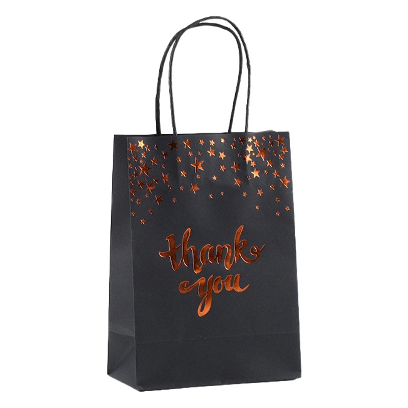 Fabricante en stock transfronterizo negro Gracias bronceado bolsa de papel Portátil Bolsa de cartón negro cuerda de papel bolsa de regalo