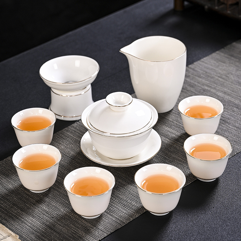 晟翔羊脂玉茶具10头白瓷套装家用陶瓷整套功夫喝茶杯子盖碗泡茶器|ms
