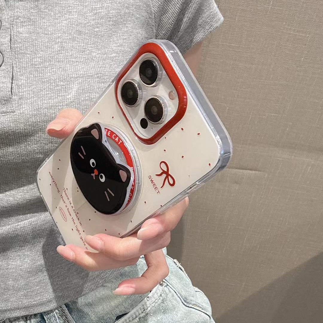 El estilo ins salpicaduras de tinta con lazo para gatos apple 16ProMax magnetic 14 funda para teléfono iphone15P hembra 13