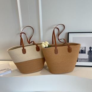Summer woven elegant capacious underarm bag, straw basket, Nordic style