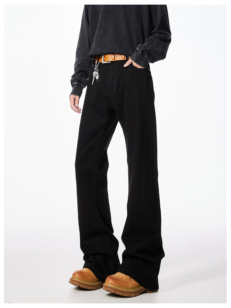 Paris Bootcut Black Scimitar Jeans Men's Spring And Autumn New Loose Cleanfit Micro Straight Pants_viptrois.com