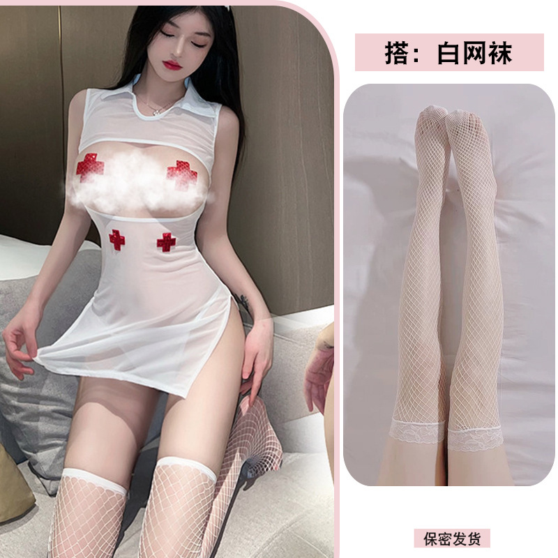 흰색 + 흰색 망사 스타킹