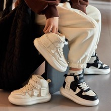 男童运动鞋高帮儿童二棉短靴2025秋冬加绒休闲鞋子女童防滑小白鞋