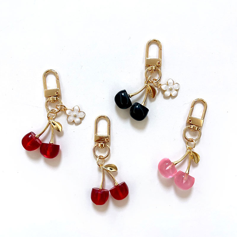 Portachiavi con ciondolo a ciliegia vintage, grazioso accessorio per studenti, squisita catena decorativa con frutto 3D rosso di alta gamma._voghion.com