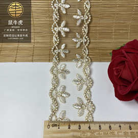 扁金丝网布刺绣Lolita服装辅料4.5公分小花双边现货 双色涤纶丝