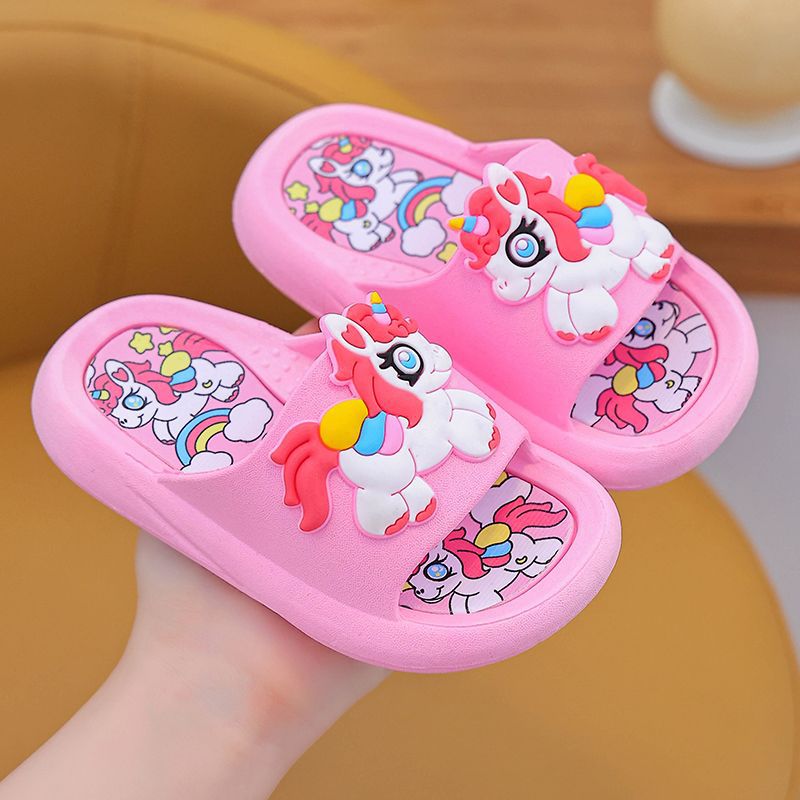 Zapatillas para niños arco iris verano niñas niños bebé antideslizante interior lindo zapatillas frías para niños pony de fondo suave