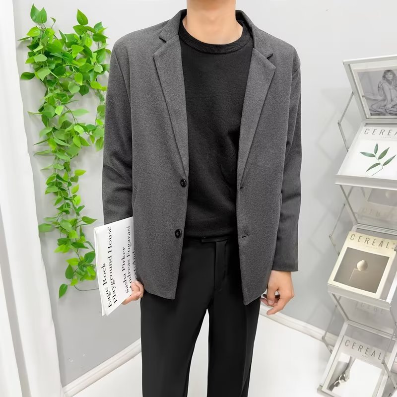西装领常规款休闲单排扣修身型秋季男装双面毛呢大衣青年时尚都市