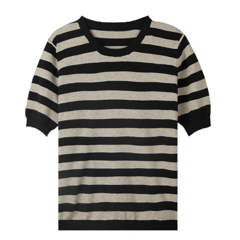 Knitted summer thin sweater, T-shirt, round collar