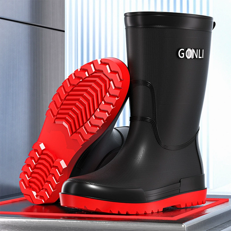 Дождевая обувь средняя труба мужская мода водонепроницаемая дождевая сапога нескользящая на толстой подошве износостойкая резиновая обувь для взрослых длинные водяные сапоги на открытом воздухе рыболовная обувь