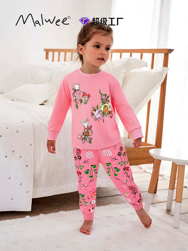 Malwee transfronterizo conjunto de niñas otoño y invierno nuevo estilo europeo y americano para niños de mediana edad adorable ropa casera para niños