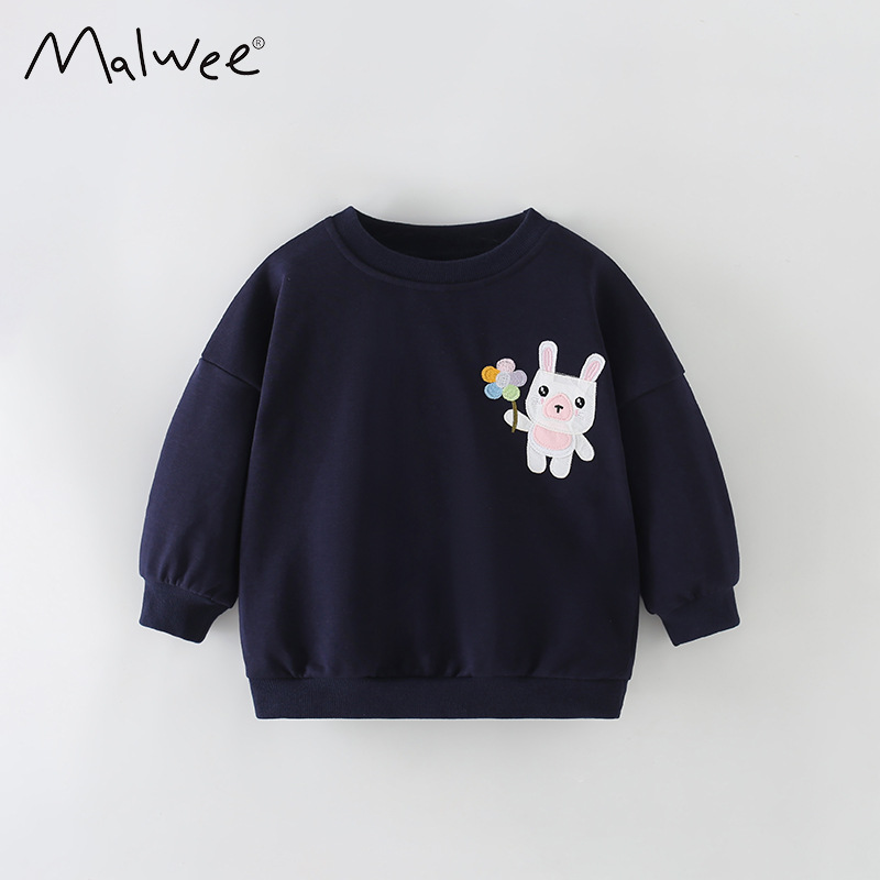 Malwee Girls' Autumn New Style Round Neck Printed Long Sleeve Sweatshirt for Toddlers and Young Children
