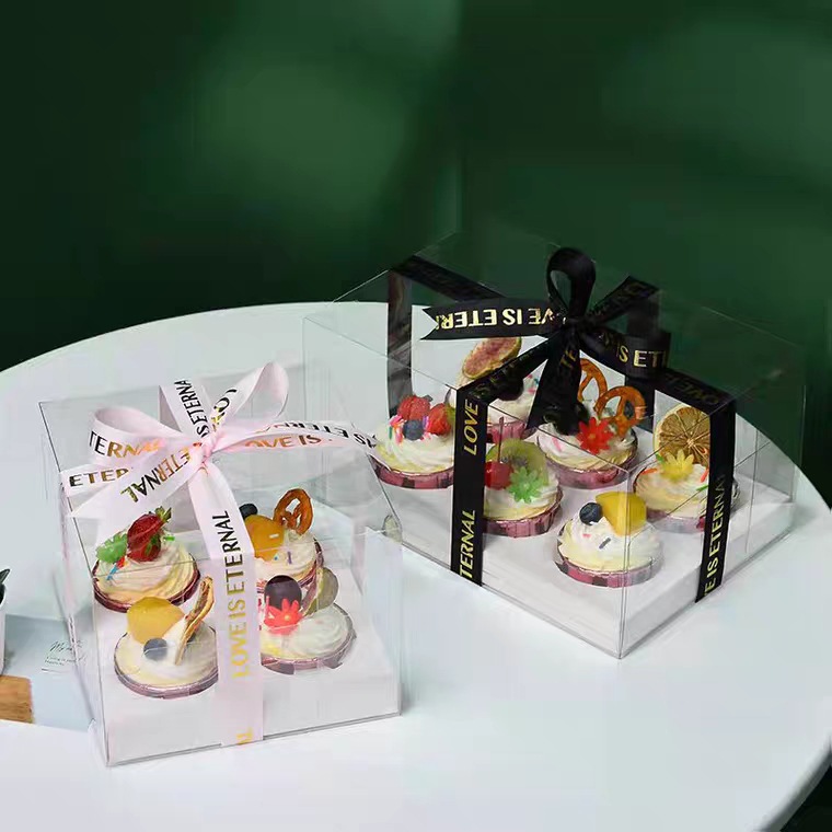 透明纸杯蛋糕盒子雪媚娘杯子蛋挞小杯子蛋糕包装盒2/4/6/12手提盒