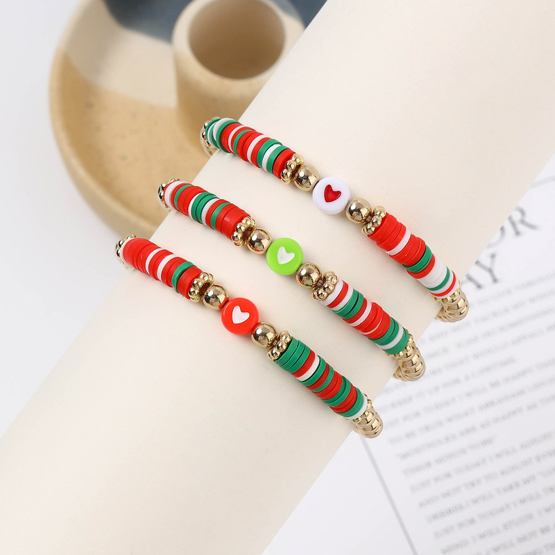 Christmas Series Gift Bracelet Santa Claus Set Valentine's Day Charm Jewelry Fashion Colorful Elastic Heart Resin