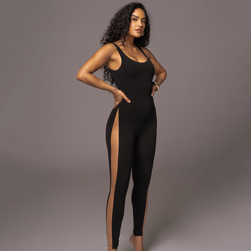Damen-Shapewear-Overall mit sexy Persönlichkeit, weichem Bauch, Patchwork-Neckholder-Hose_voghion.com