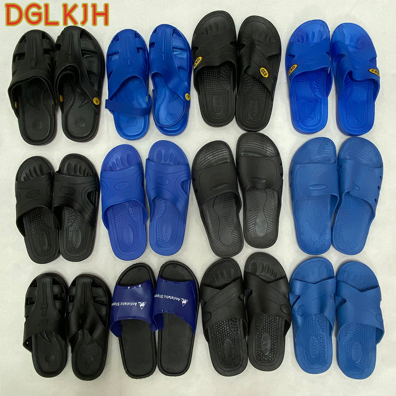 防静电拖鞋防滑无尘鞋包头凉鞋男女PVC工鞋 SPU交叉六孔净化拖鞋