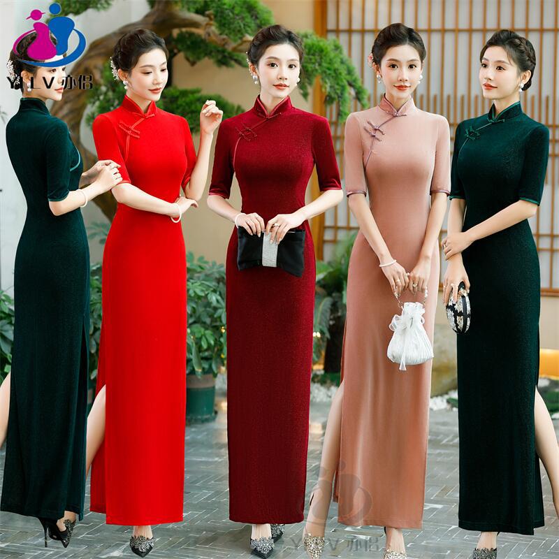 Plus-Size Women's Clothing 2024 Improved Cheongsam Annual Meeting Toast Dress Red Homecoming Bride Dress Chinese Style