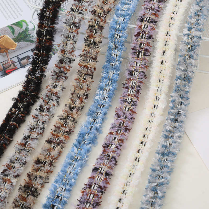 New Style Chanel-Inspired Ribbon with Teddy Fur Trim, Gold Thread, Color-Blocking Lace, Tassel, and Woven Yarn Ribbon