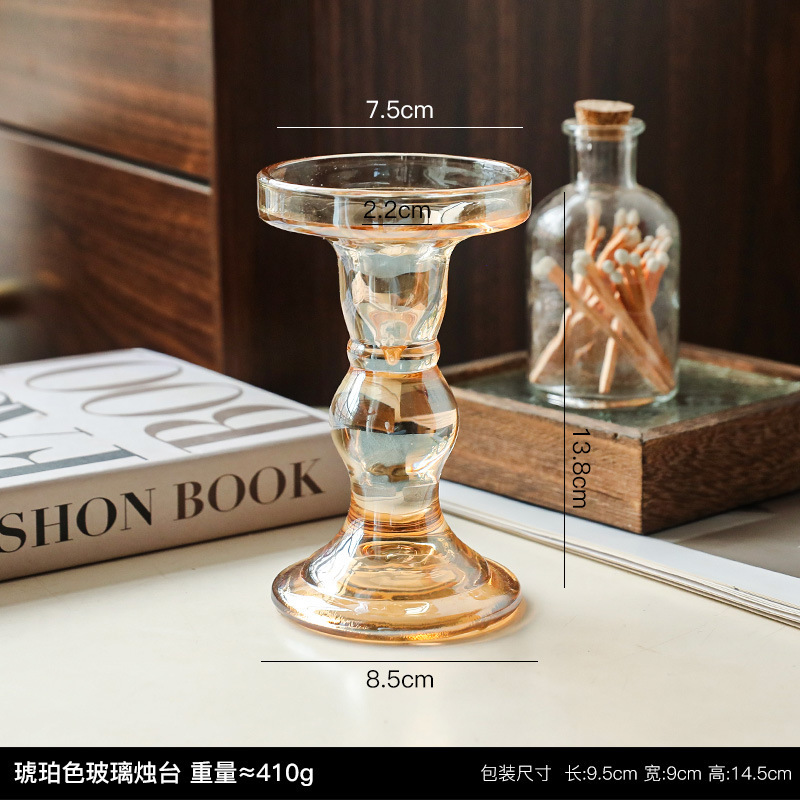 ヨーロッパ式現代シンプルins風透明ガラス燭台置物家庭装飾品テーブルリビング玄関装飾|undefined