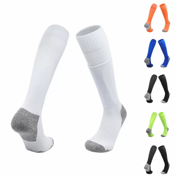 Football Socks with Insertable Shin Guards, Breathable, Thickened Towel Bottom, Non-Slip Sports Socks, Long Tube Socks, Blue, Green, White