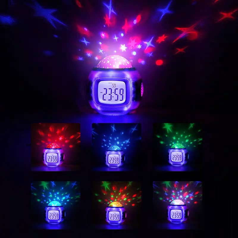 創意ロマンチック星空投影鐘自然音音楽アラーム学生児童静音睡眠電子目覚まし時計