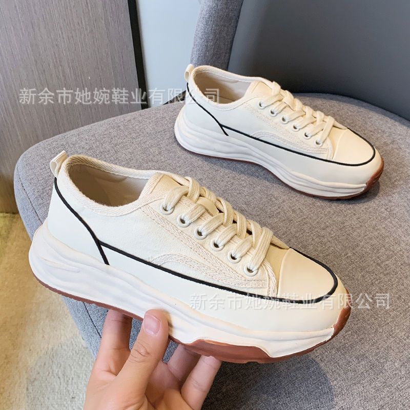 Luji beihaidao plataforma con cordones zapatos de lona para mujer 2020 primavera nuevo estilo Chanel zapatos blancos casuales del todo fósforo image 1
