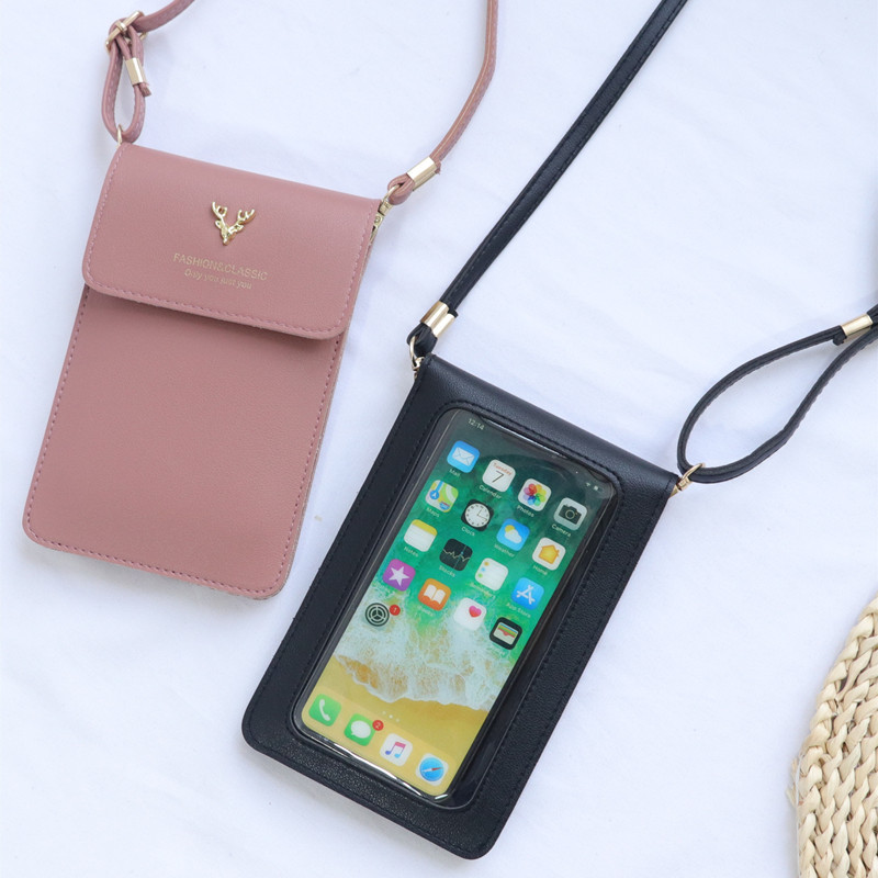 2021 nuevo bolso de teléfono móvil de pantalla táctil de pantalla grande bolso de teléfono móvil Halter de mujer bolso mini bandolera japonés y coreano monedero