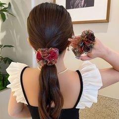 Double flower hair ring large intestine ring Japanese and Korean high-end hair rope women's head rope high elastic meatball headband hair flower headdress
