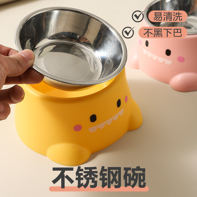 可爱恐龙宠物碗猫咪狗狗塑料不锈钢食盆猫狗粮宠物喂食碗宠物用品|undefined