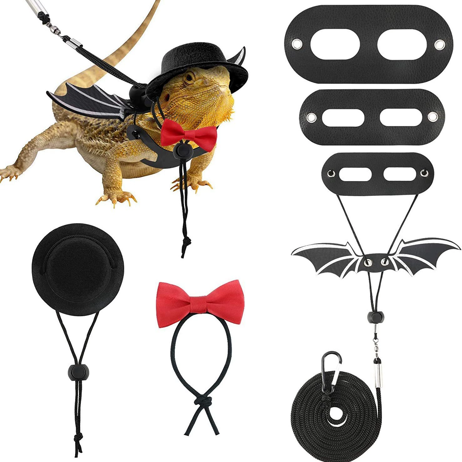 Ящерица красный галстук-бабочка костюм альпинистский питомец из кожаный поводок Альпинизм верхняя шляпа на открытом воздухе переноска Регулируемая шляпа на день рождения