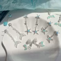 Голубая морская звезда серьги женские серебряные иглы изысканный нишевый дизайн свежий рыбий хвост серьги летние праздничные серьги