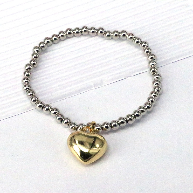 Heart Shape Pattern Copper Ig Style Simple Style Heart Shape Beaded Plating Bracelets