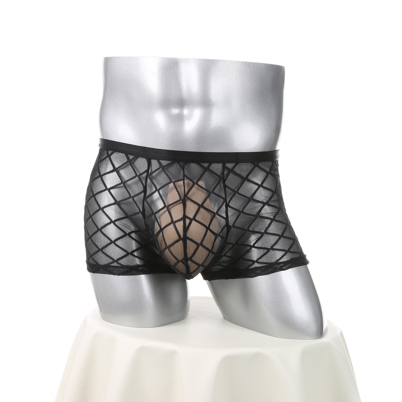 New Men's Sexy Diamond-Shaped Fishnet Boxer Briefs Low-Rise Mesh See-Through Shorts Men's Erotic Tight-Fitting Underwear