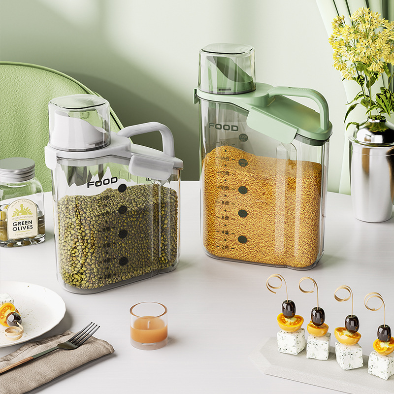 Cubo de arroz de grano sellado cocina tarro de almacenamiento de grano transparente portátil hogar grano de plástico a prueba de humedad frasco sellado