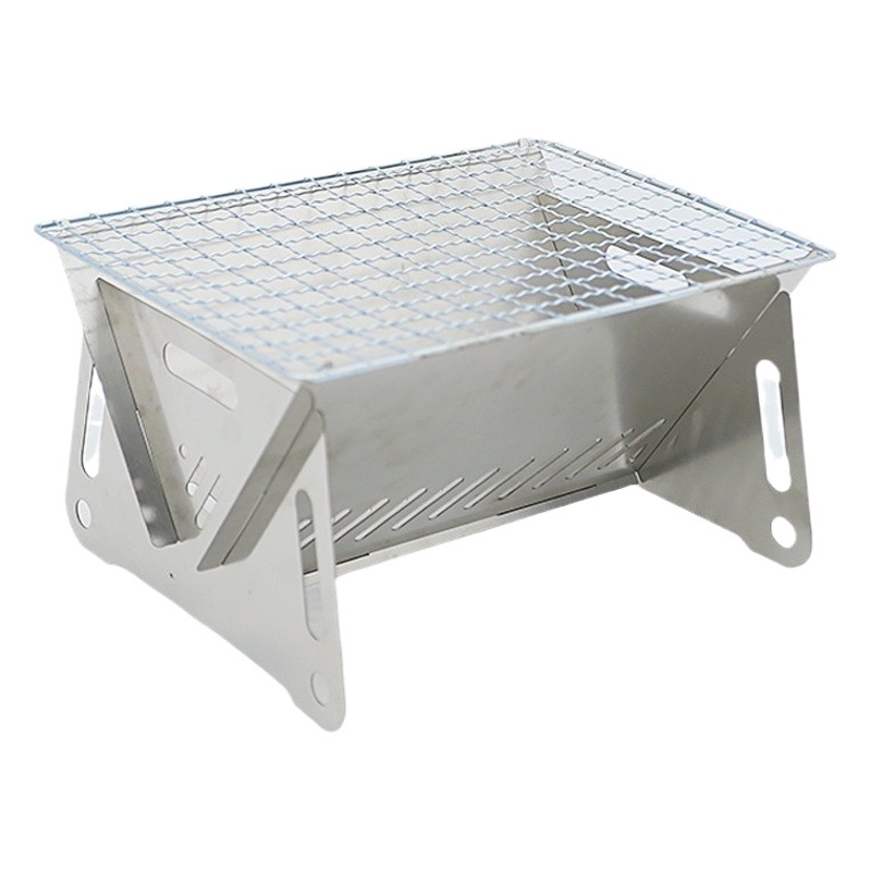 Foldable Card-Type Stove Stainless Steel Firewood Stove Barbecue Stove Wood Charcoal Stove Multifunctional Camping Portable Stove