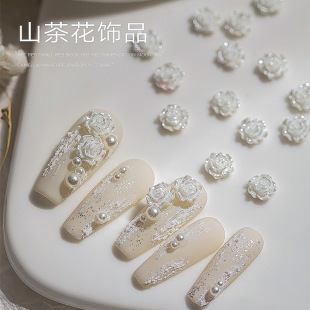 Pure net red three-dimensional camellia white rose nail art explosive jewelry ins ice through flower nail accessories wholesale