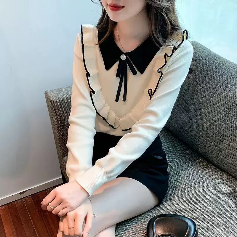娃娃领毛衣女秋冬2025年新款时尚针织衫女内搭冬季针织打底衫洋气