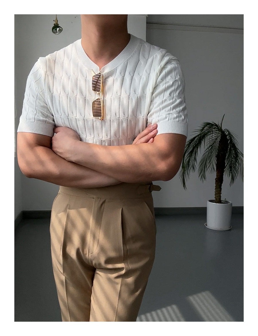 Herren Slim Fit Strick Polohemd Einfarbiges Lässiges Sommeroberteil_voghion.com
