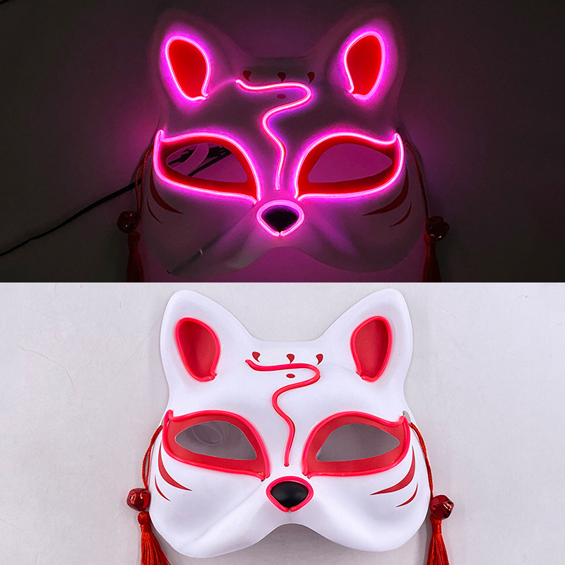 Luminoso LED máscara de zorro japonés máscara rave traje anime media cara gato máscara fiesta esquina