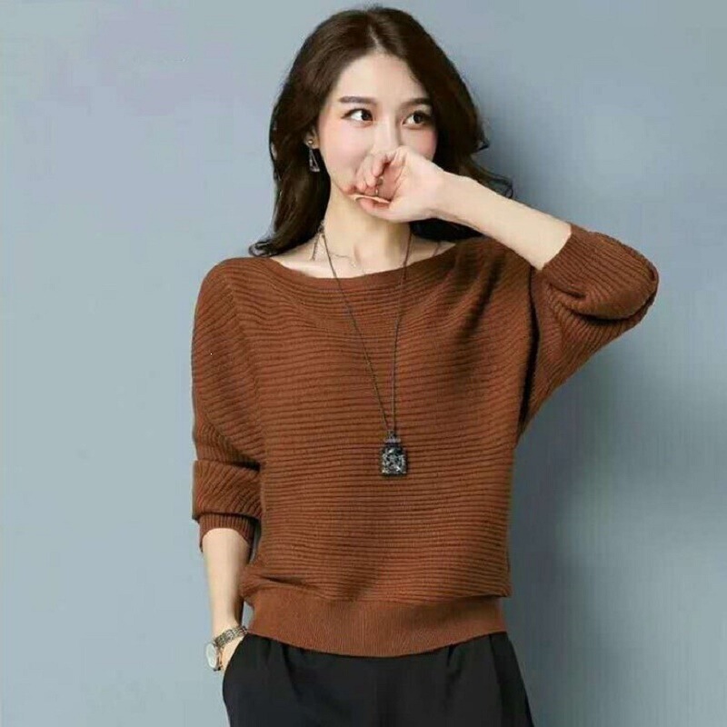 Spring and Autumn New Style Batwing Sleeve Knit Sweater for Women, Loose Fit, Slimming, Plus Size, Off-Shoulder, Long Sleeve, Solid Color Sweater for Women Spring and Autumn New Style Batwing Sleeve Knit Sweater for Women, Loose Fit, Slimming, Plus Size, Off-Shoulder, Long Sleeve, Solid Color Sweater for Women