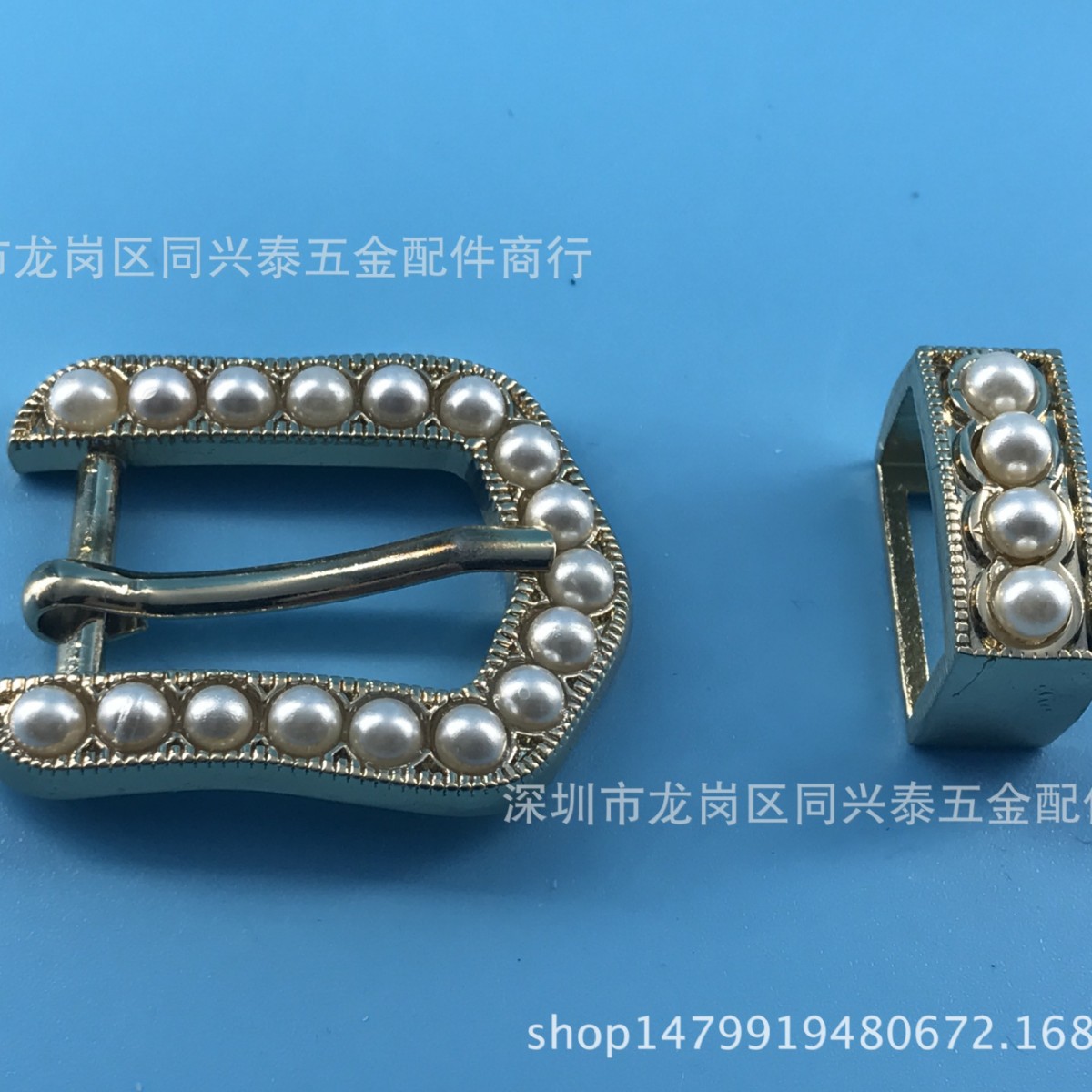 厂家针扣两件套 手袋五金装饰扣 腰带扣镶珍珠 服装配件