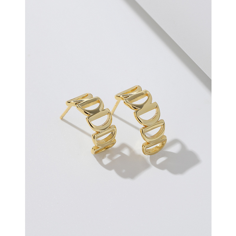 Pendientes de media luna en forma de D de oro para mujer 925 plata esterlina nicho francés 2024 nuevo estilo frío pendientes de alta calidad