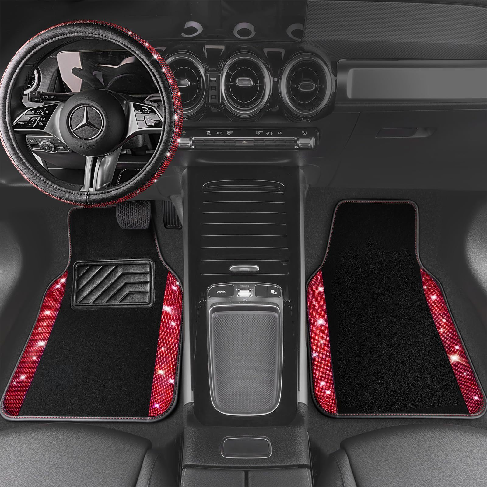 Cross-Border Foreign Trade Crystal-Encrusted Diamond Car Floor Mats, Universal Fashionable Shiny Carpet, Pvc Waterproof and Dirt-Resistant 4-Piece Set